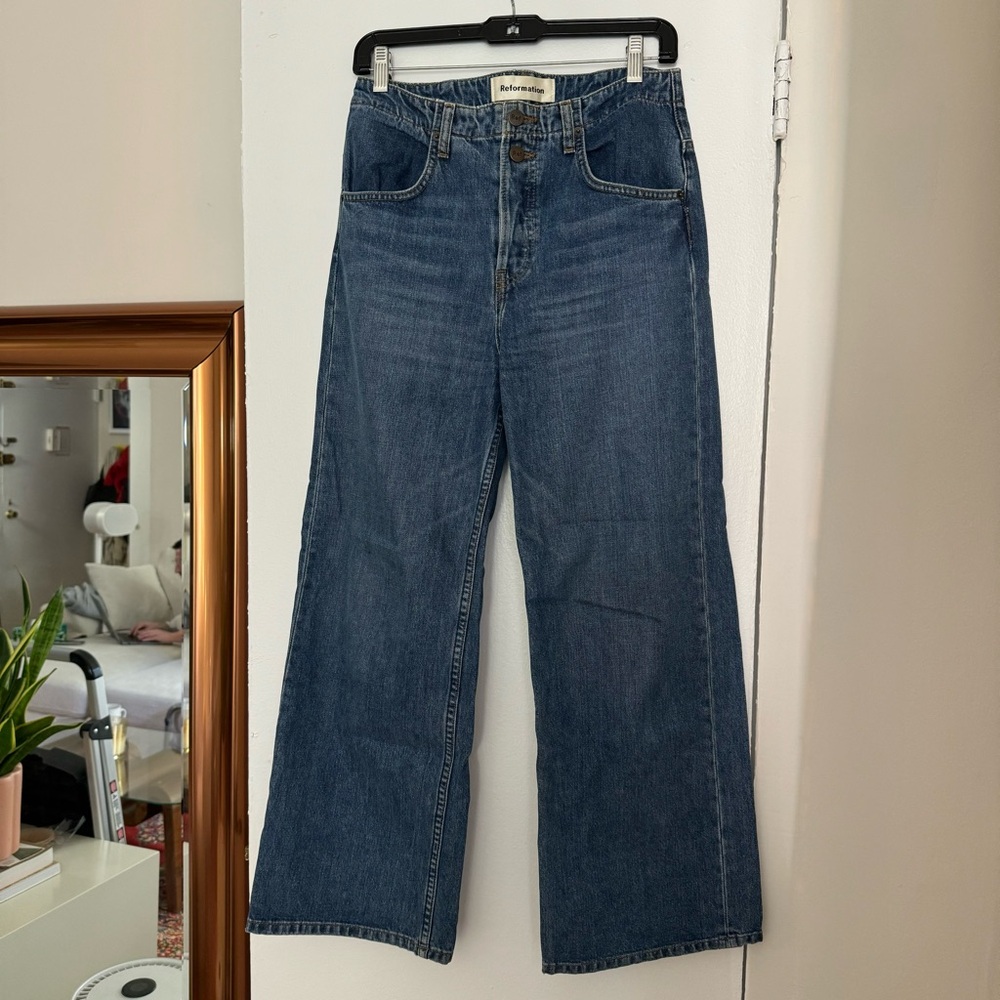 Reformation Button Front Wide Leg Jeans